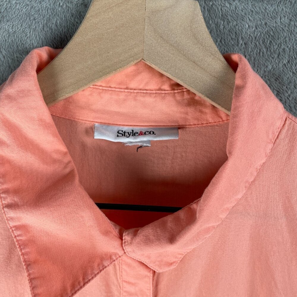 Style&Co Ombre Button Up Blouse Women’s M Short Sleeve Orange Boho Beachy Light - Picture 5 of 5